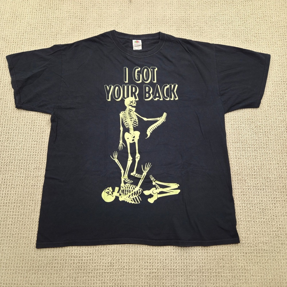 Vintage Y2K I Got Your Back‎ Skeleton Graphic Tee Black Mens XL